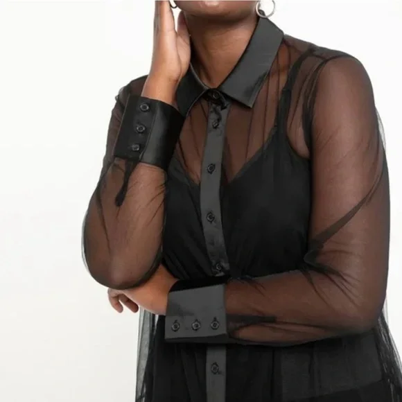 Eloquii Sheer Black Tulle Polka Dot Dress - Picture 6 of 6